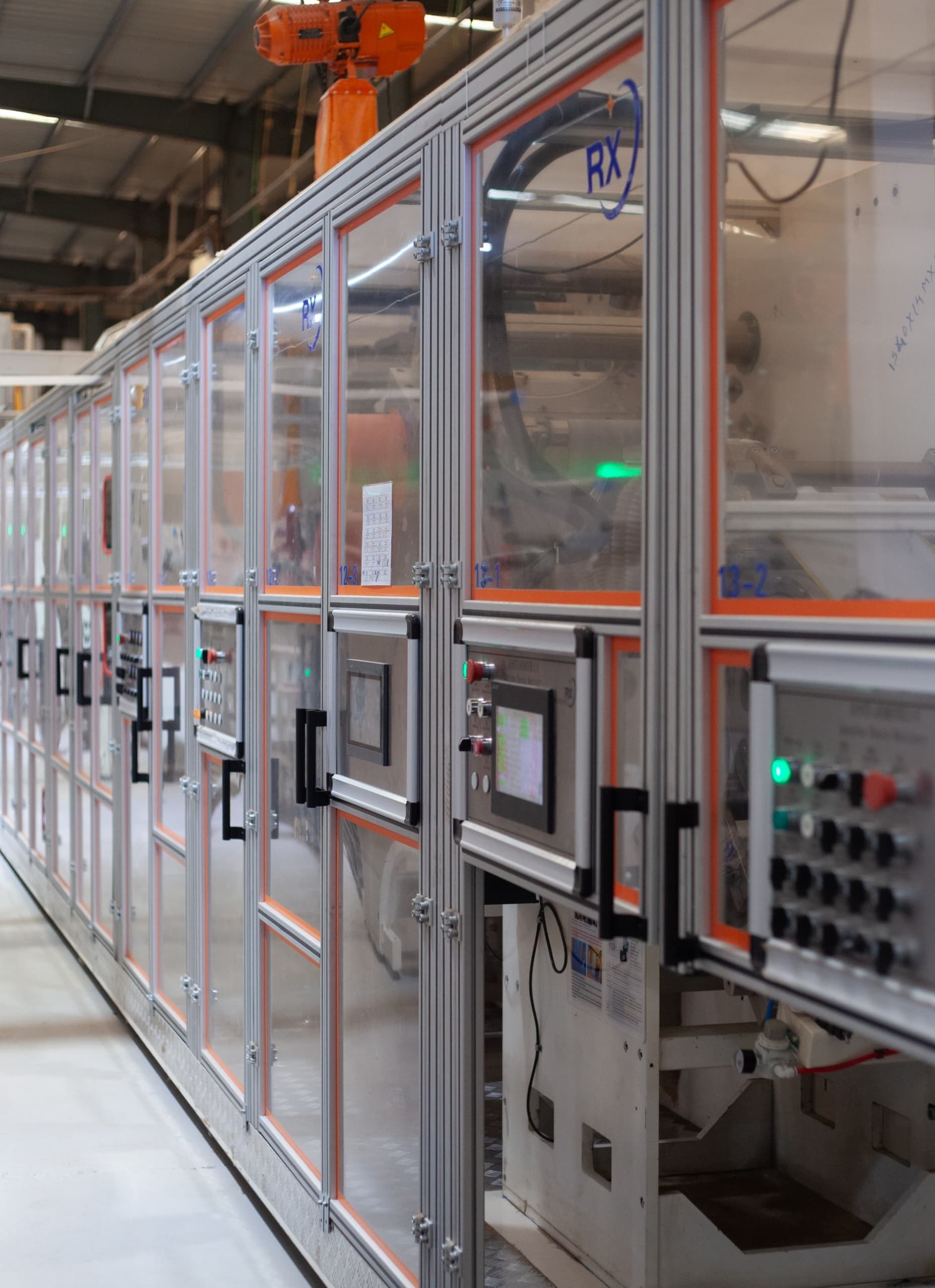 The enclosed converting line and its control panels